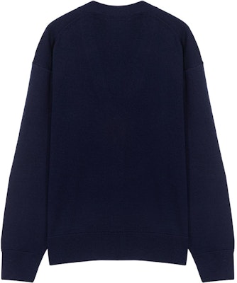 Maison Kitsune SS23 Kardigan Knit Biru Navy Leher-V Butang Depan. KM00504KT1036-P480 Lookbook Maison Kitsune SS23 Kardigan Knit Biru Navy Leher-V Butang Depan. KM00504KT1036-P480