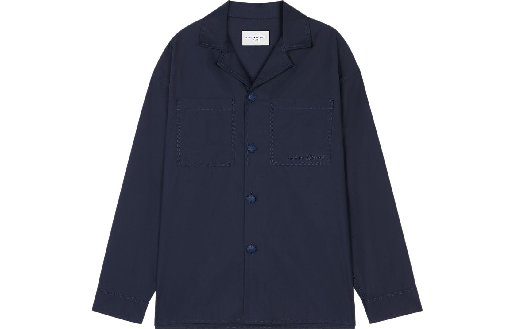 Maison Kitsune SS23  Navy Single-Breasted Pocket Patch Jacket. KM00410WW0075-P498