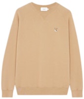 Maison Kitsune SS23 Beige Crewneck Pullover Sweatshirt with Fox Patch (). AM00303KM0001-P220 Maison Kitsune SS23 Beige Crewneck Pullover Sweatshirt with Fox Patch (). AM00303KM0001-P220