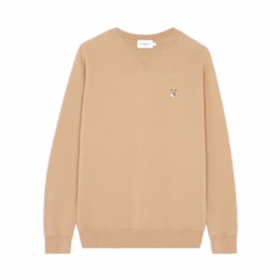 Maison Kitsune SS23 Beige Crewneck Pullover Sweatshirt with Fox Patch (). AM00303KM0001-P220