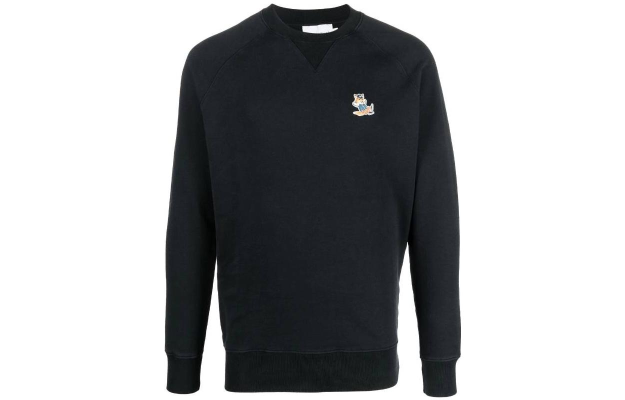 Maison Kitsune SS23 Black Crewneck Sweatshirt with Fox Print KM00304KM0001-P199