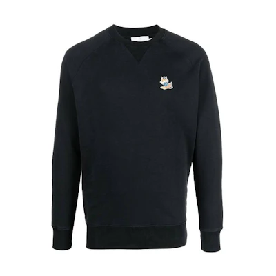 Maison Kitsune SS23 Black Crewneck Sweatshirt with Fox Print KM00304KM0001-P199