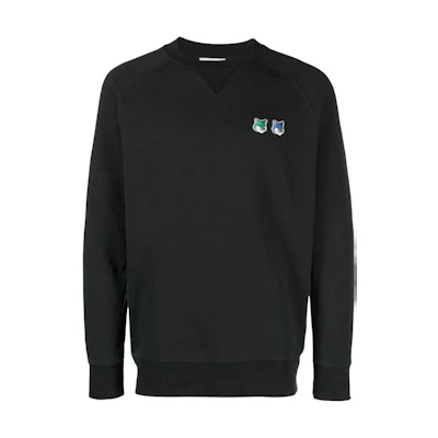 Maison Kitsune SS23 Black Crewneck Sweatshirt with Logo Patch for Men. KM00303KM0001-P199