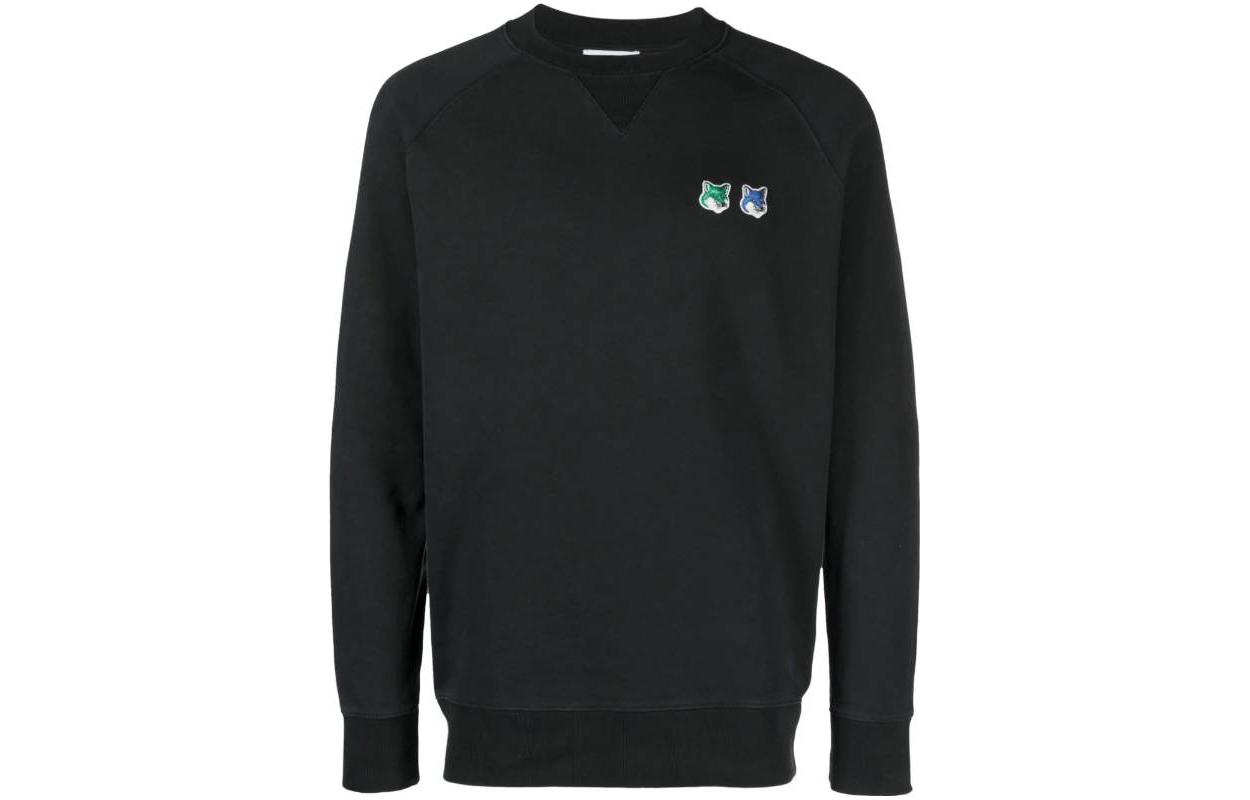 Order Maison Kitsune SS23 Baju Hitam Crewneck dengan Logo Patch Lelaki. KM00303KM0001-P199