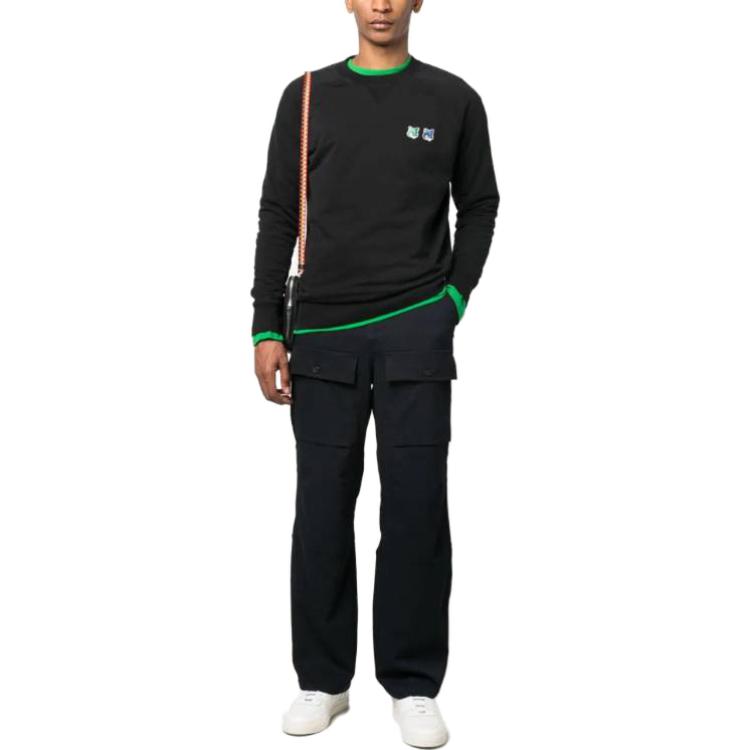 Shop Maison Kitsune SS23 Baju Hitam Crewneck dengan Logo Patch Lelaki. KM00303KM0001-P199