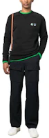 Shop 메종 키츠네 SS23 남성용 블랙 로고 패치 크루넥 스웨트셔츠. KM00303KM0001-P199