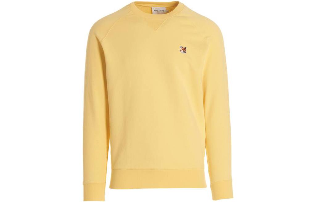 Order Maison Kitsune SS23 Fox Patch Crewneck Sweatshirt Yellow Fashion AM00303KM0001-P724