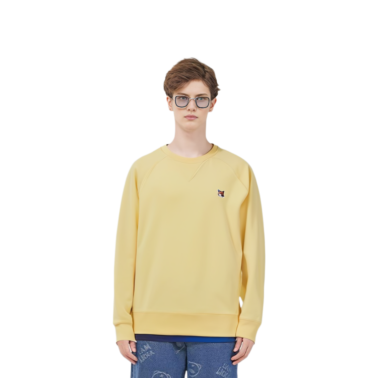 Shop Maison Kitsune SS23 Fox Patch Crewneck Sweatshirt Yellow Fashion AM00303KM0001-P724