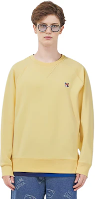 Maison Kitsune SS23 Fox Patch Crewneck Sweatshirt Yellow Fashion AM00303KM0001-P724 Shop Maison Kitsune SS23 Fox Patch Crewneck Sweatshirt Yellow Fashion AM00303KM0001-P724