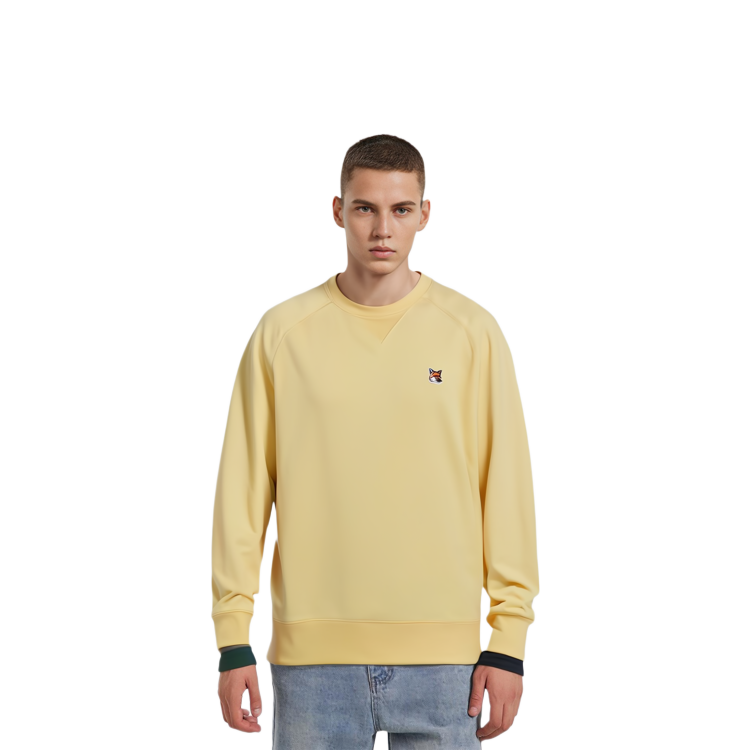 Purchase Maison Kitsune SS23 Fox Patch Crewneck Sweatshirt Yellow Fashion AM00303KM0001-P724