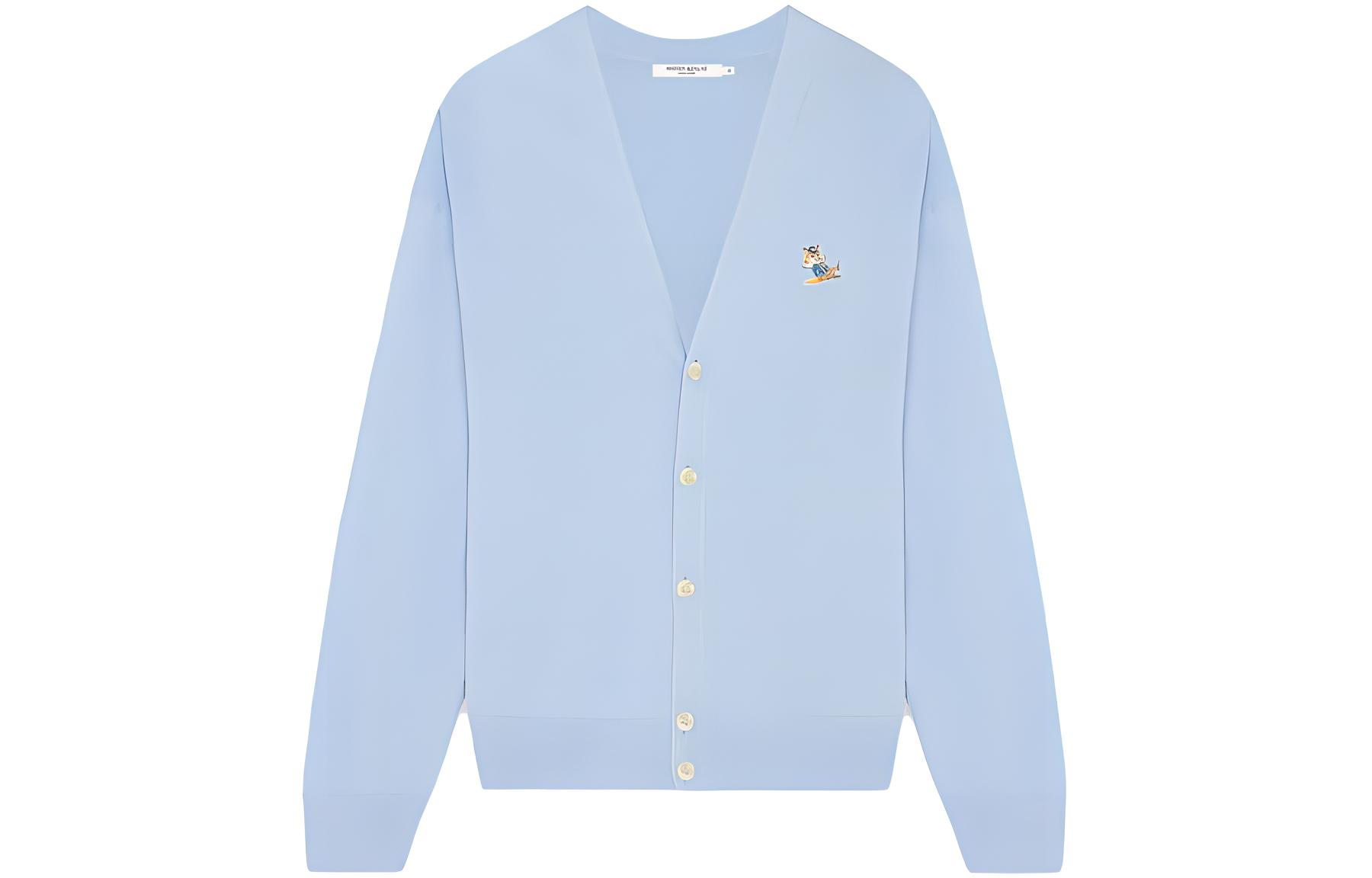 Maison Kitsune SS23 Fox Patch Knit Sweater Men’s Light Blue KM00504KT1036-P408