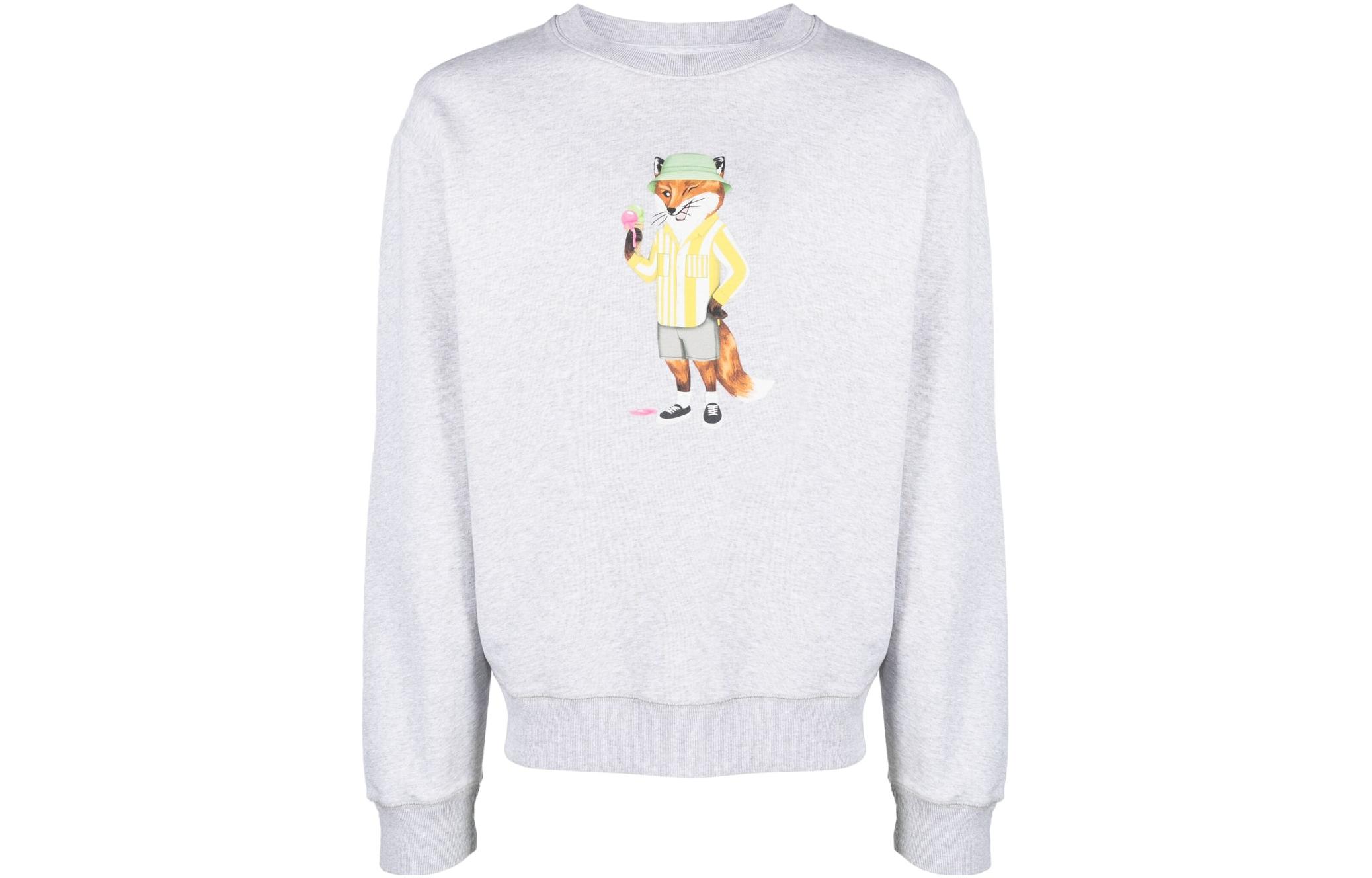 Maison Kitsune SS23 Graphic Print Crewneck Long-Sleeve Sweatshirt Men Light Grey KM00331KM0001H120