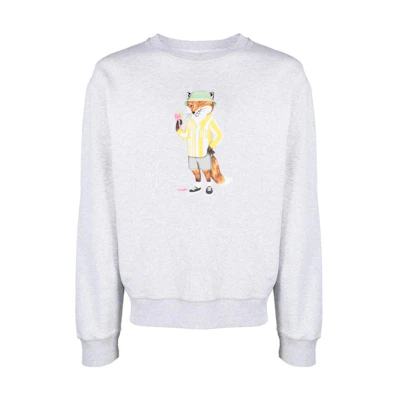 Maison Kitsune SS23 Graphic Print Crewneck Long-Sleeve Sweatshirt Men Light Grey KM00331KM0001H120