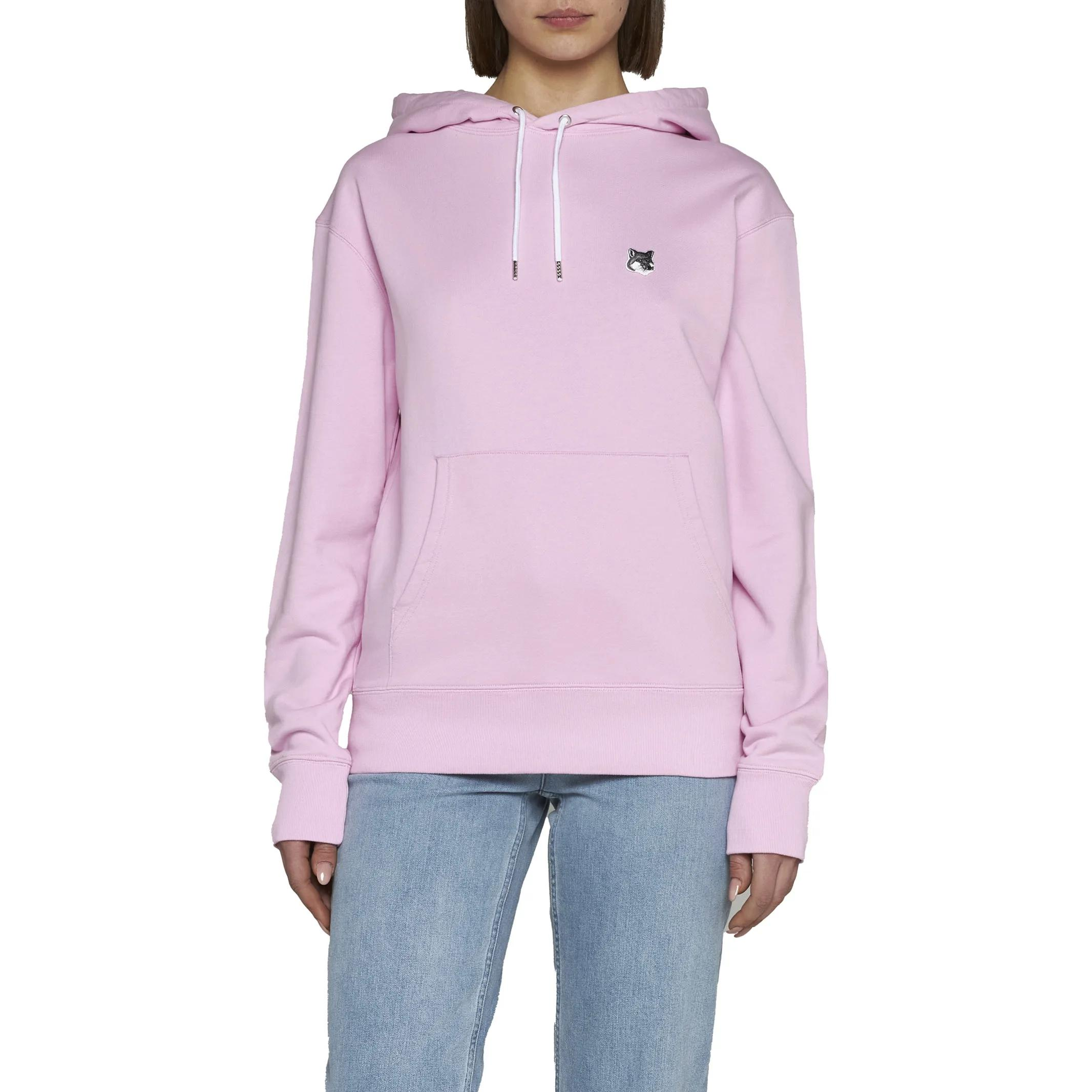 Shop Maison Kitsune SS23 Pink Fox Logo Embroidered Unisex Hoodie GU00335KM0002-P626