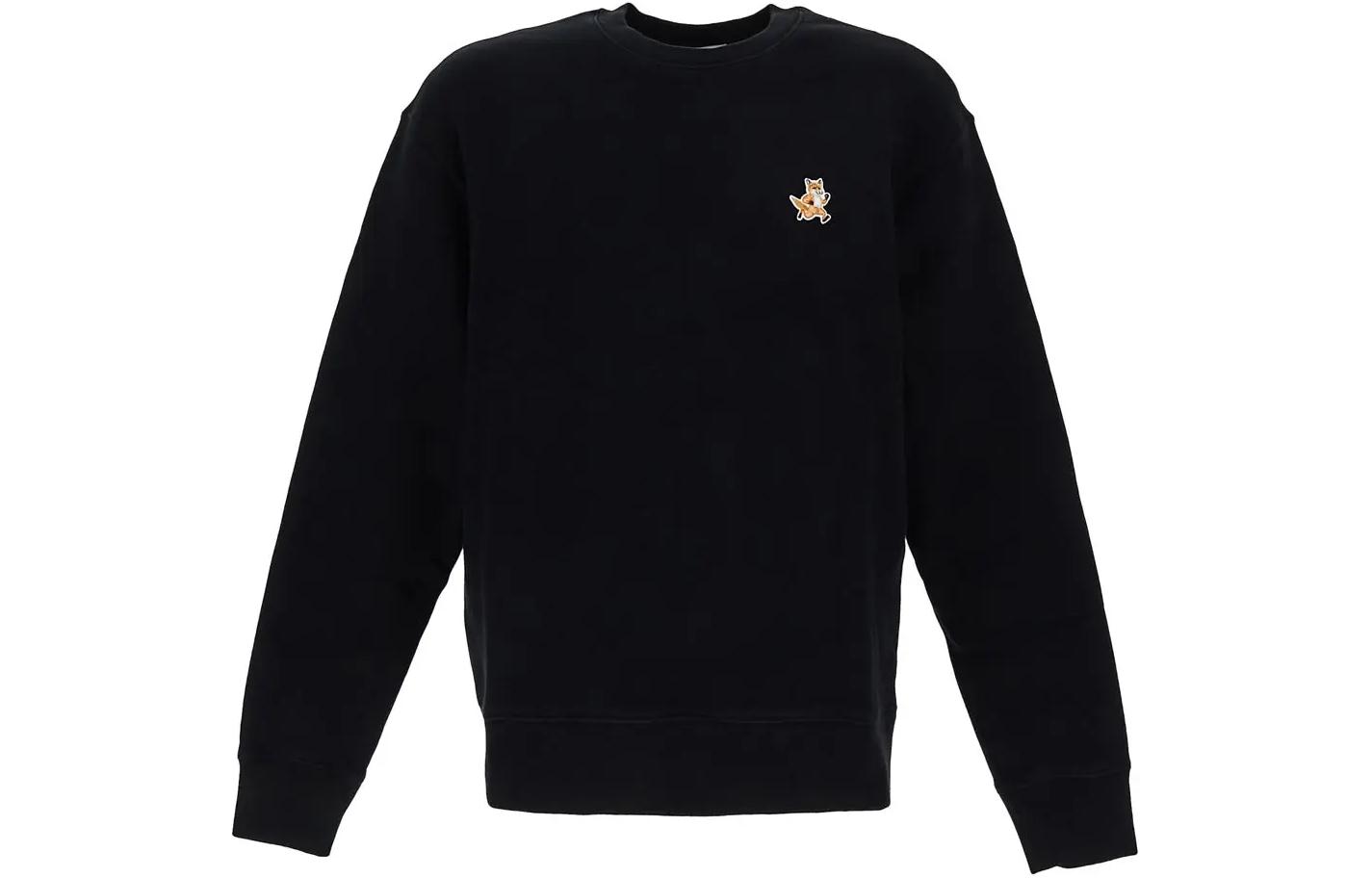 Maison Kitsune SS24  Black Crewneck Pullover Sweatshirt with Cartoon Patch. MM00313KM0307P199