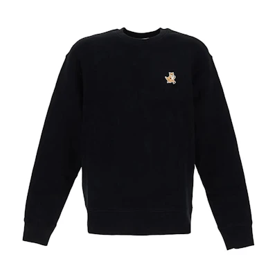 Maison Kitsune SS24 Black Crewneck Pullover Sweatshirt with Cartoon Patch. MM00313KM0307P199