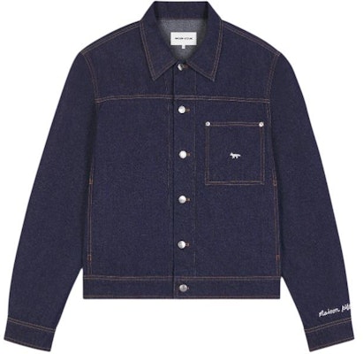 Maison Kitsune SS24 Jaket Denim Hitam dengan Tulisan & Kolar Single-Breasted MM02112W0081-P470 Order Maison Kitsune SS24 Jaket Denim Hitam dengan Tulisan & Kolar Single-Breasted MM02112W0081-P470