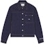 Order Maison Kitsune SS24 Jaket Denim Hitam dengan Tulisan & Kolar Single-Breasted MM02112W0081-P470