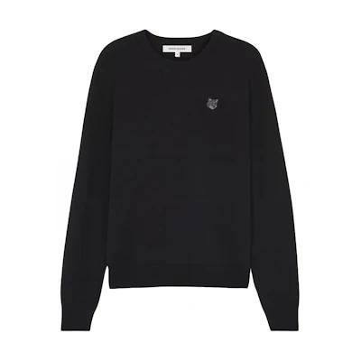 Maison Kitsune SS24 Black Embroidered Crewneck Sweater. MM00815KT1036-P199
