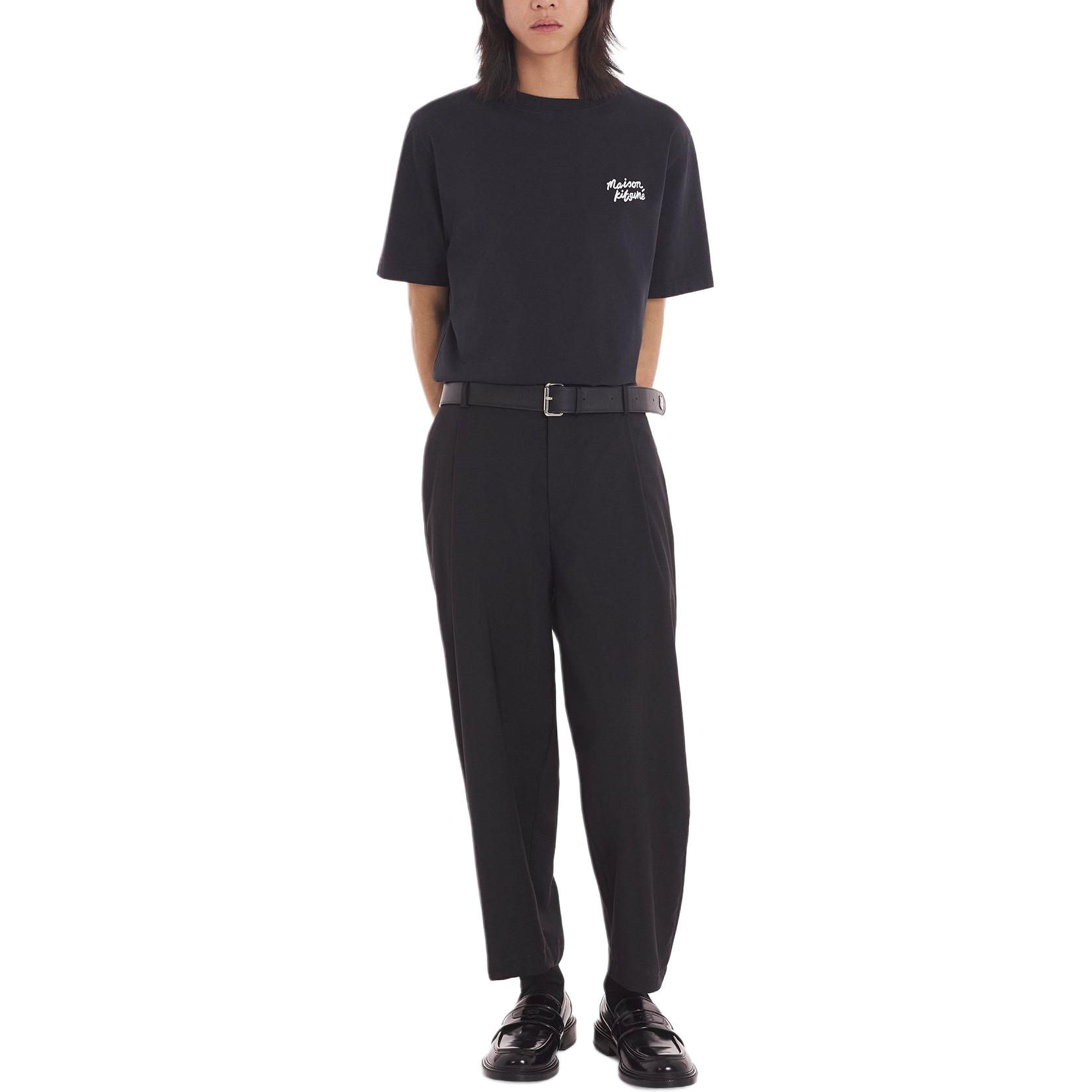 Shop Maison Kitsune SS24 Seluar Hitam Santai Cropped Mid-Rise Straight MM01118WT0030-P199