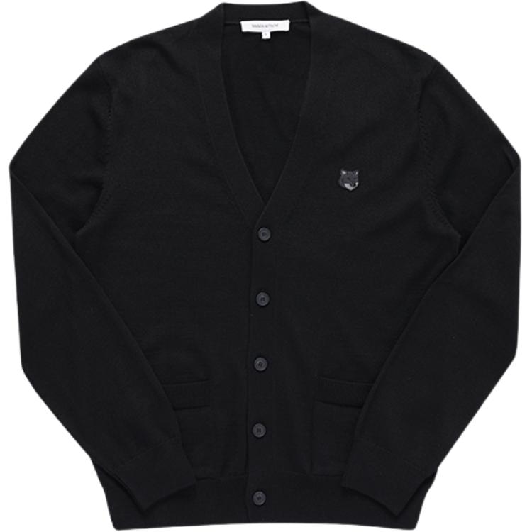 Maison Kitsune SS24  Black Single-Breasted Knit Cardigan with Logo. MM00509KT1036-P199