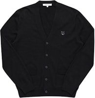 Maison Kitsune SS24 Black Single-Breasted Knit Cardigan with Logo. MM00509KT1036-P199 Maison Kitsune SS24 Black Single-Breasted Knit Cardigan with Logo. MM00509KT1036-P199