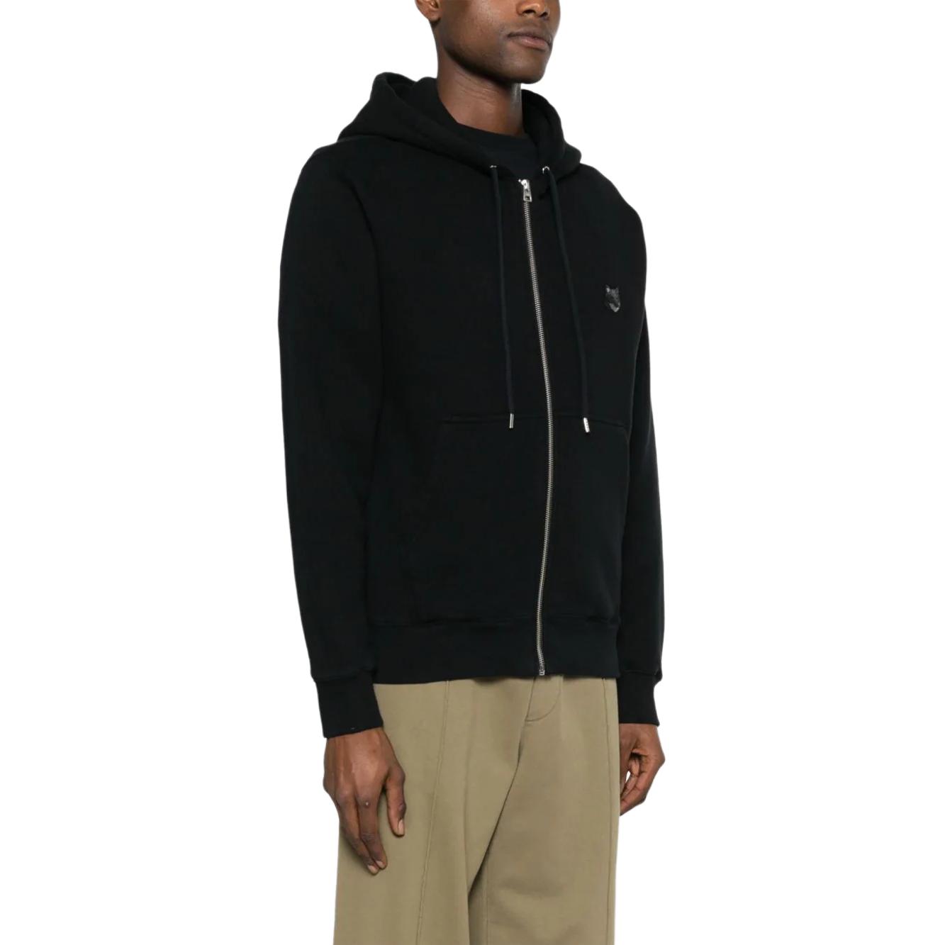 Purchase メゾンキツネ SS24 ブラック ソリッド ルーズフィット ジップアップ フーディ ジャケット MM00714KM0307-P199