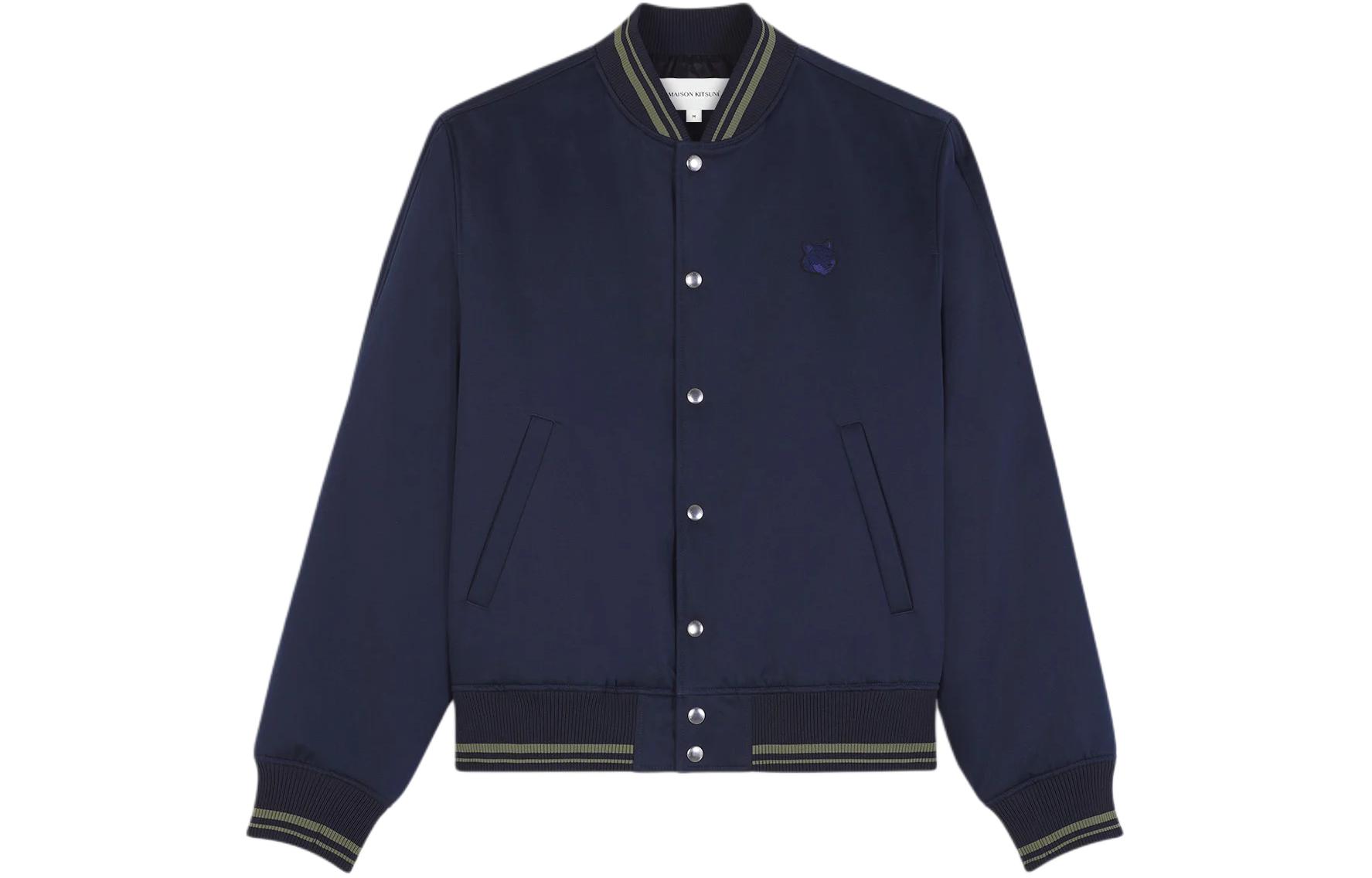 Maison Kitsune SS24  Embroidered Snap-Button Slim Jacket Navy Blue. MM02108WW0097-P492