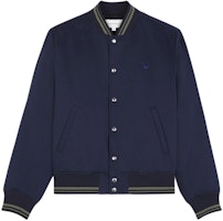 Maison Kitsune SS24 Embroidered Snap-Button Slim Jacket Navy Blue. MM02108WW0097-P492 Maison Kitsune SS24 Embroidered Snap-Button Slim Jacket Navy Blue. MM02108WW0097-P492