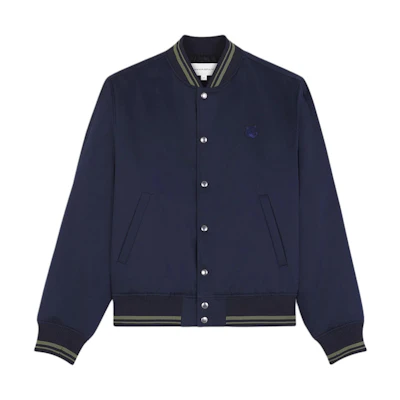 Maison Kitsune SS24 Embroidered Snap-Button Slim Jacket Navy Blue. MM02108WW0097-P492