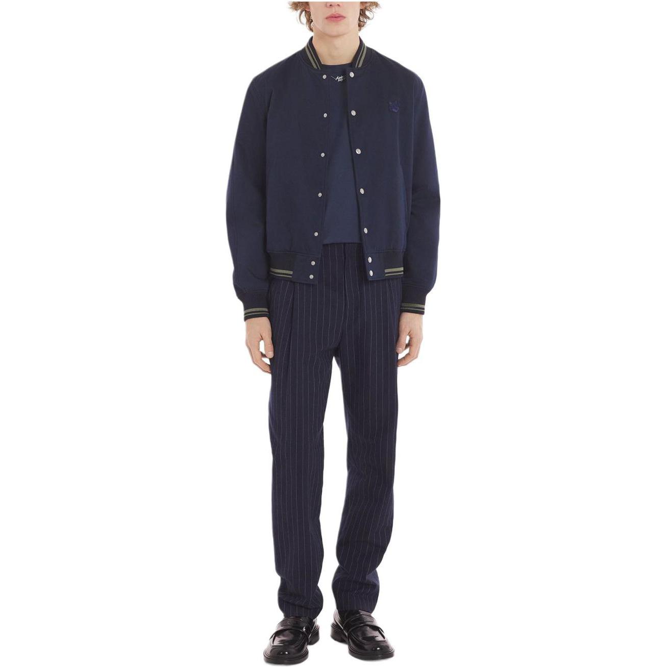 Shop Maison Kitsune SS24 刺绣扣式修身夹克 海军蓝色. MM02108WW0097-P492