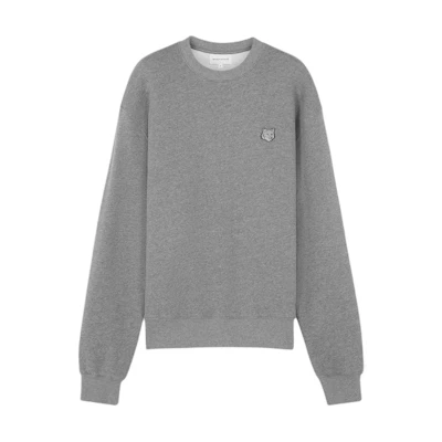 Maison Kitsune SS24 Gray Crewneck Pullover Sweatshirt with Ribbed Trim MM00316KM0307-H131
