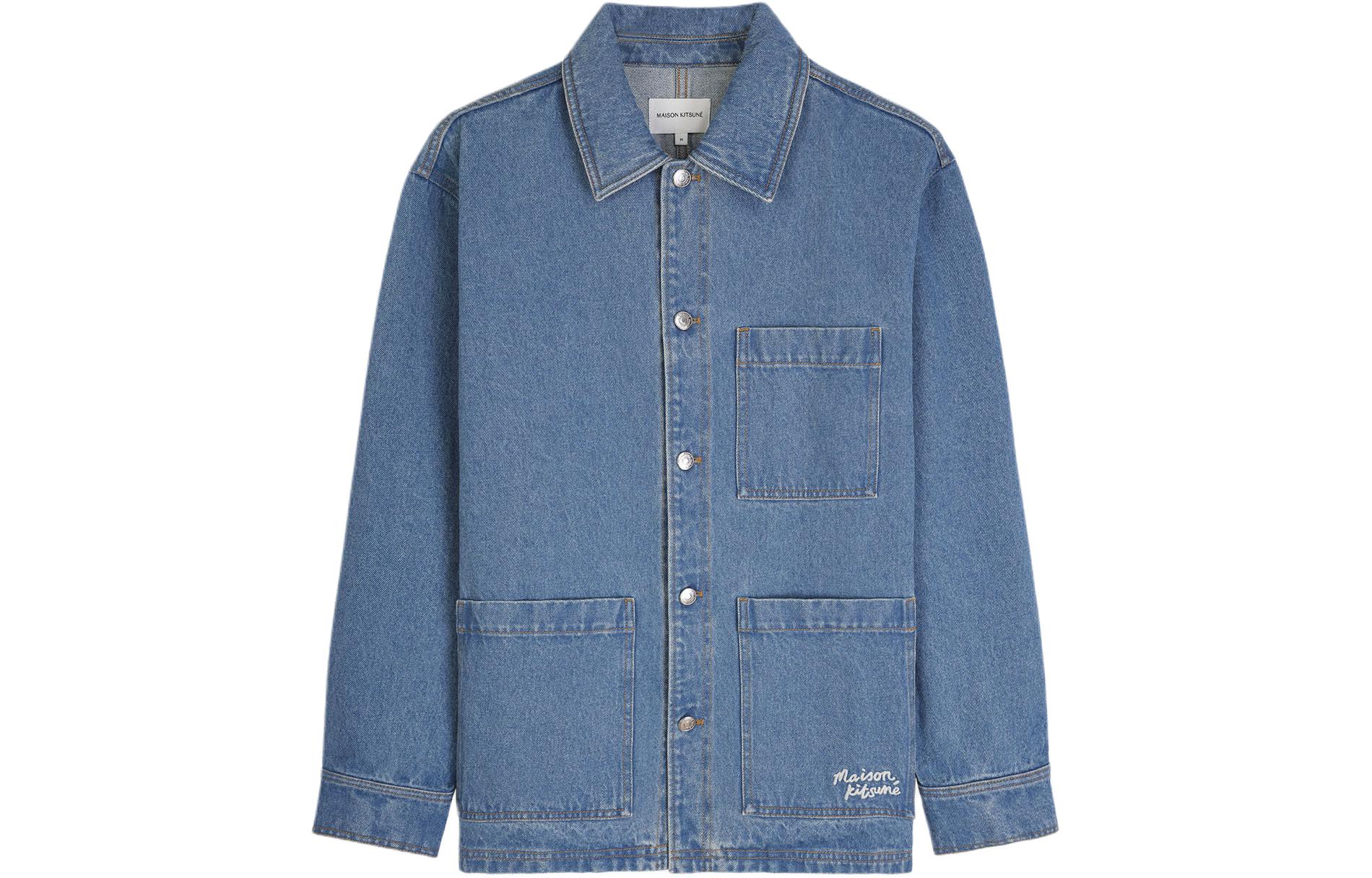 Maison Kitsune SS24  Indigo Solid Denim Workwear Jacket MM00415WW5023-P413
