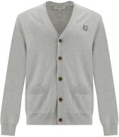 Maison Kitsune SS24 Light Grey V-Neck Loose Knit Cardigan with Logo Pattern. MM00509KT1036-H120 Maison Kitsune SS24 Light Grey V-Neck Loose Knit Cardigan with Logo Pattern. MM00509KT1036-H120