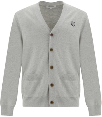 Maison Kitsune SS24 Kardigan Rajutan Longgar Leher-V Kelabu Muda Corak Logo. MM00509KT1036-H120 Buy Maison Kitsune SS24 Kardigan Rajutan Longgar Leher-V Kelabu Muda Corak Logo. MM00509KT1036-H120