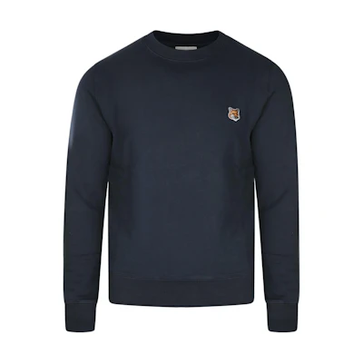 Maison Kitsune SS24 Navy Blue Crewneck Sweater with Logo. LM00301KM0001-P476