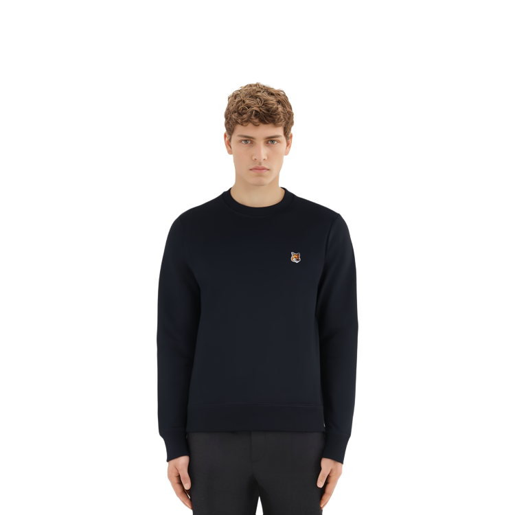 Shop メゾンキツネ SS24 ネイビーブルークルーネックスウェット ロゴ入り. LM00301KM0001-P476