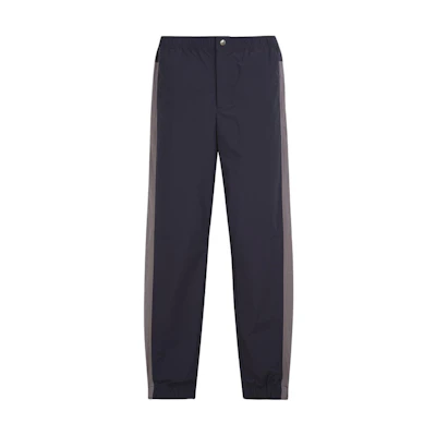 Maison Kitsune SS24 Navy Side-Striped Track Pants with Zip Pockets. MM01101WQ0072-P480