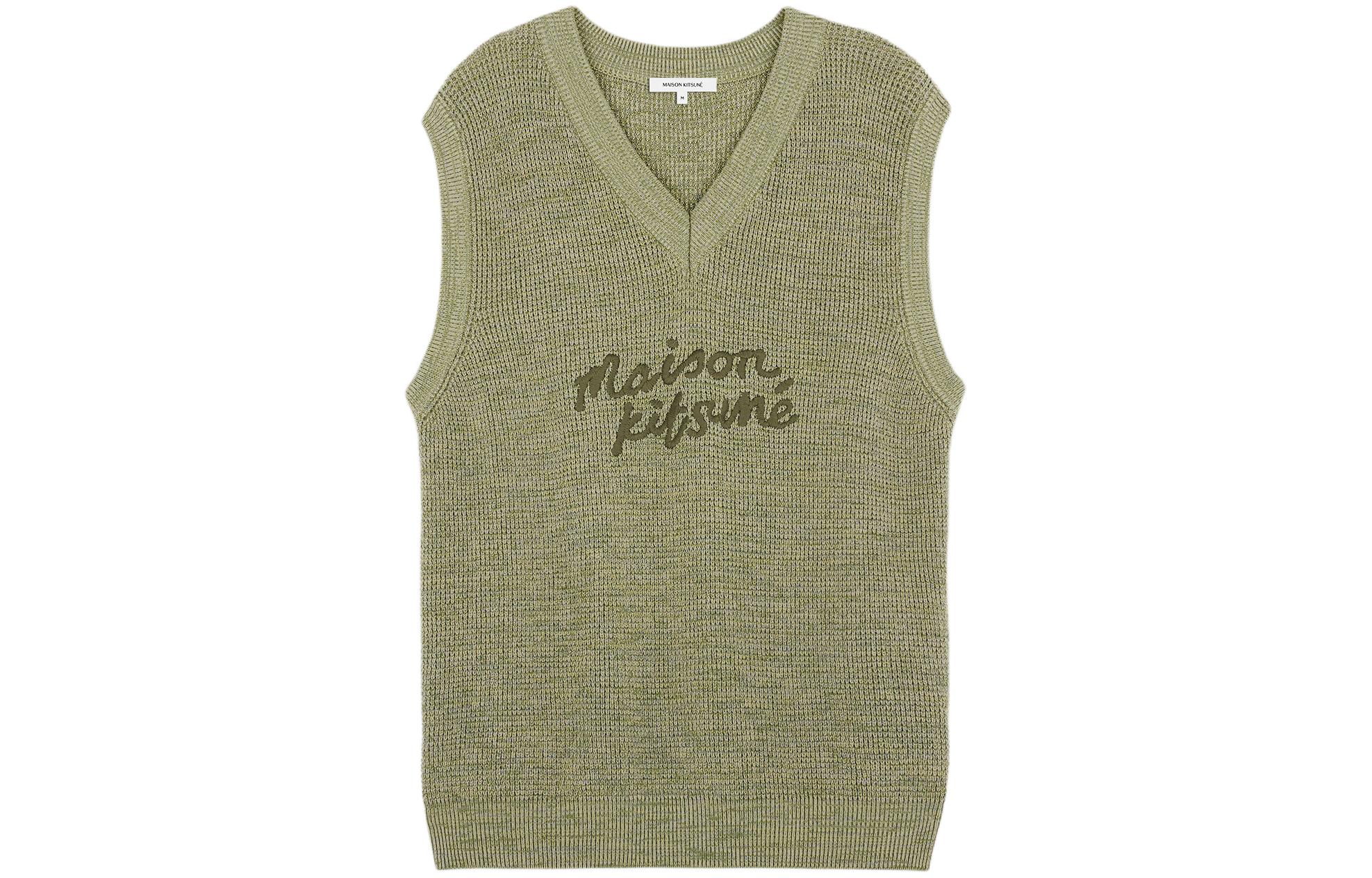 Maison Kitsune SS24  Sleeveless Vest Green with V-Neck Letter Embroidery MM00808KT1108-H358