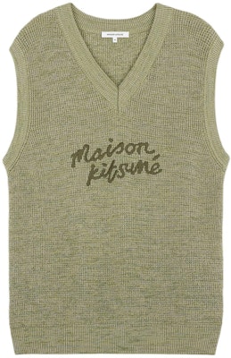 Maison Kitsune SS24 Baju Tanpa Lengan Hijau dengan Leher V & Sulaman Huruf MM00808KT1108-H358 Buy Maison Kitsune SS24 Baju Tanpa Lengan Hijau dengan Leher V & Sulaman Huruf MM00808KT1108-H358