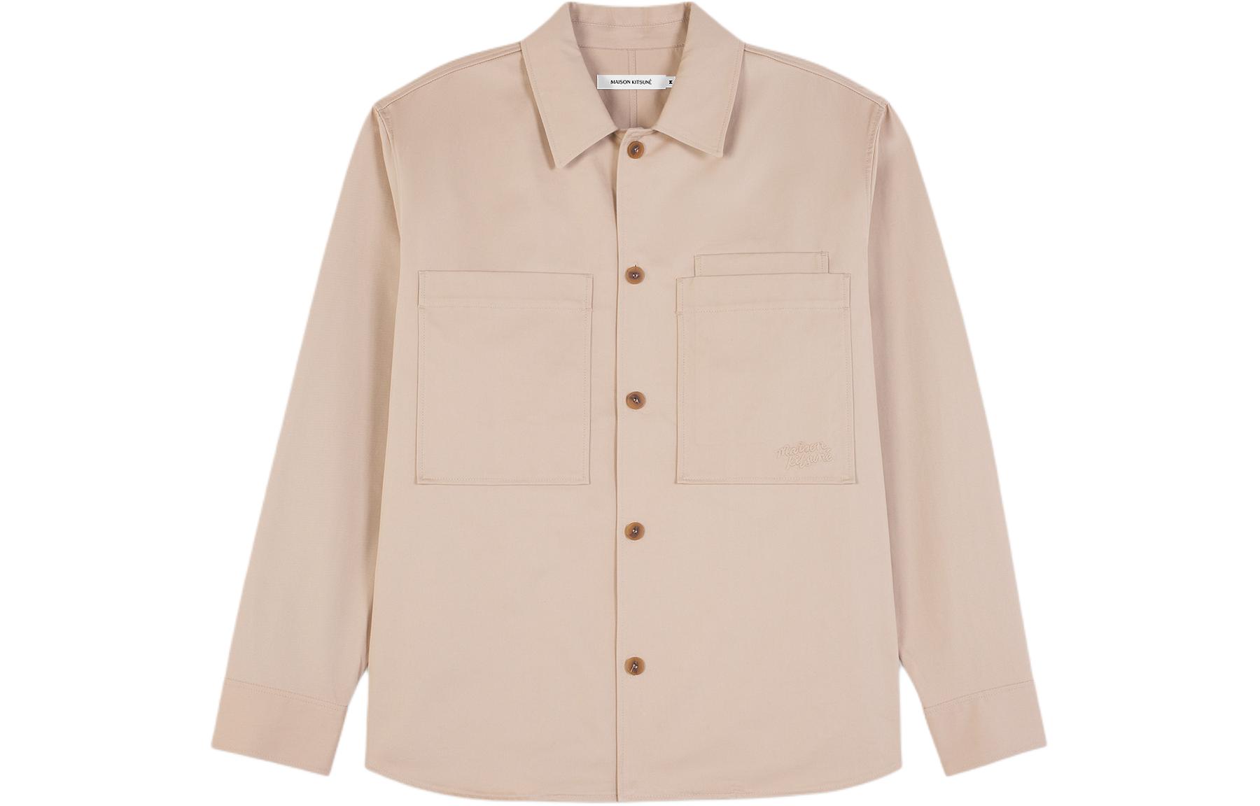 Order Maison Kitsune SS24 纯色口袋长袖衬衫 浅米色 MM00401WW0078-P218