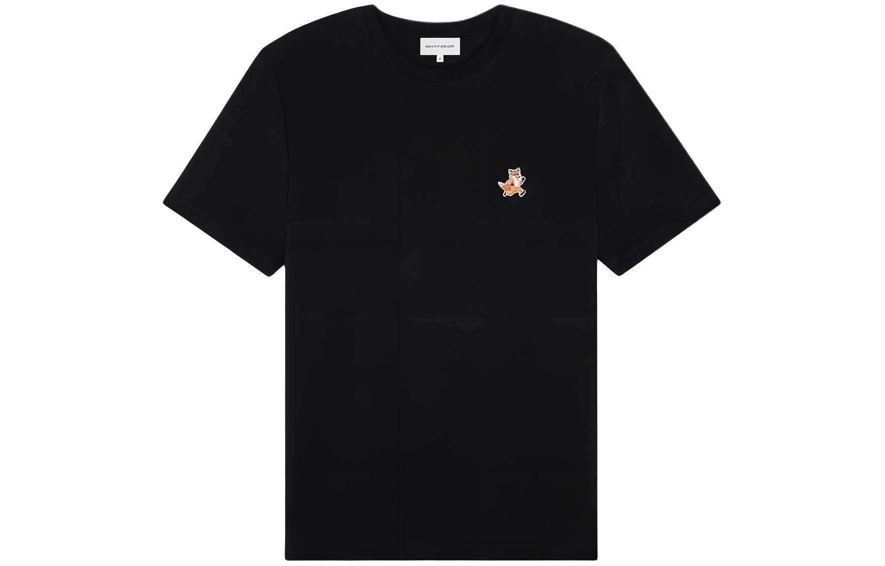 Maison Kitsune SS24 Black Fox Patch Ribbed Knit Straight Fit Tee Men MM00125KJ0008-P199