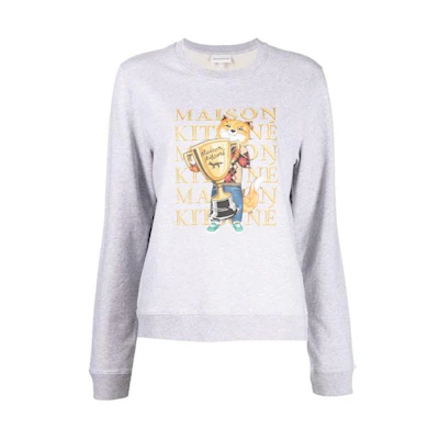 Maison Kitsune SS24 Cartoon Racing Fox Mustard Yellow Crewneck Sweatshirt MM00306KM0307-P891