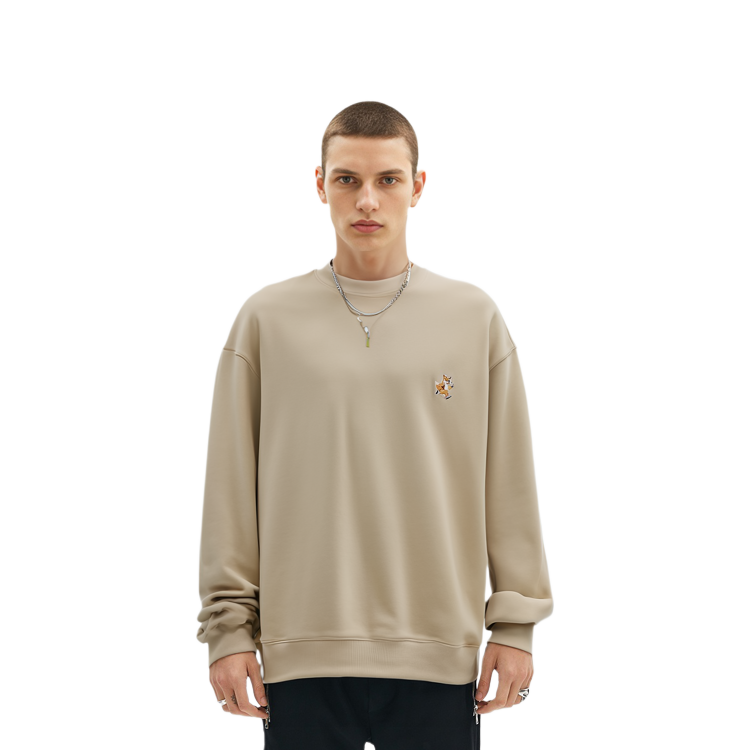 Details for Maison Kitsune SS24 Cozy Cotton Crewneck Pullover Sweatshirt Malt Milkshake MM00313KM0307-P239