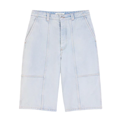 Maison Kitsune SS24 Embroidered Mid-Rise Denim Shorts Men Bleached Indigo MM01404WW5023-P404