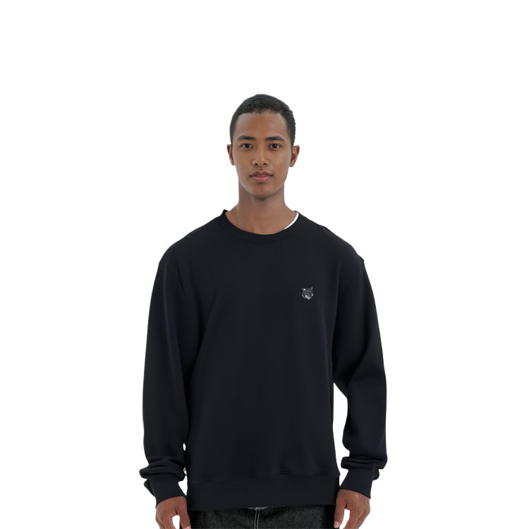 Shop メゾンキツネ SS24 フォックスパッチ コットンクルーネックスウェットシャツ ブラック MM00316KM0307-P199