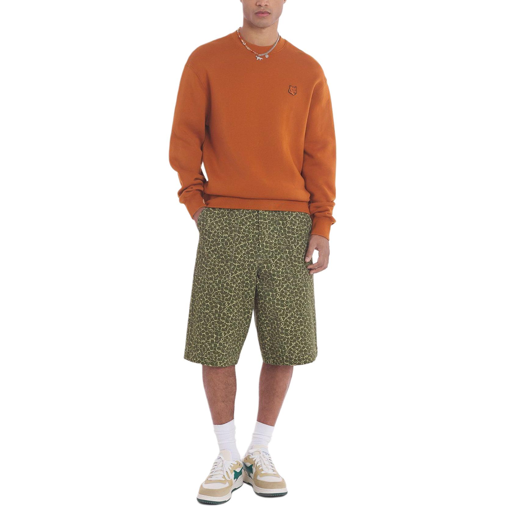 Shop Maison Kitsune SS24 Fox Patch Cotton Crewneck Sweatshirt - Tobacco Brown MM00316KM0307-P261