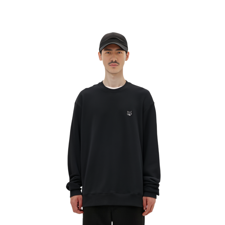 Purchase メゾンキツネ SS24 フォックスパッチ コットンクルーネックスウェットシャツ ブラック MM00316KM0307-P199