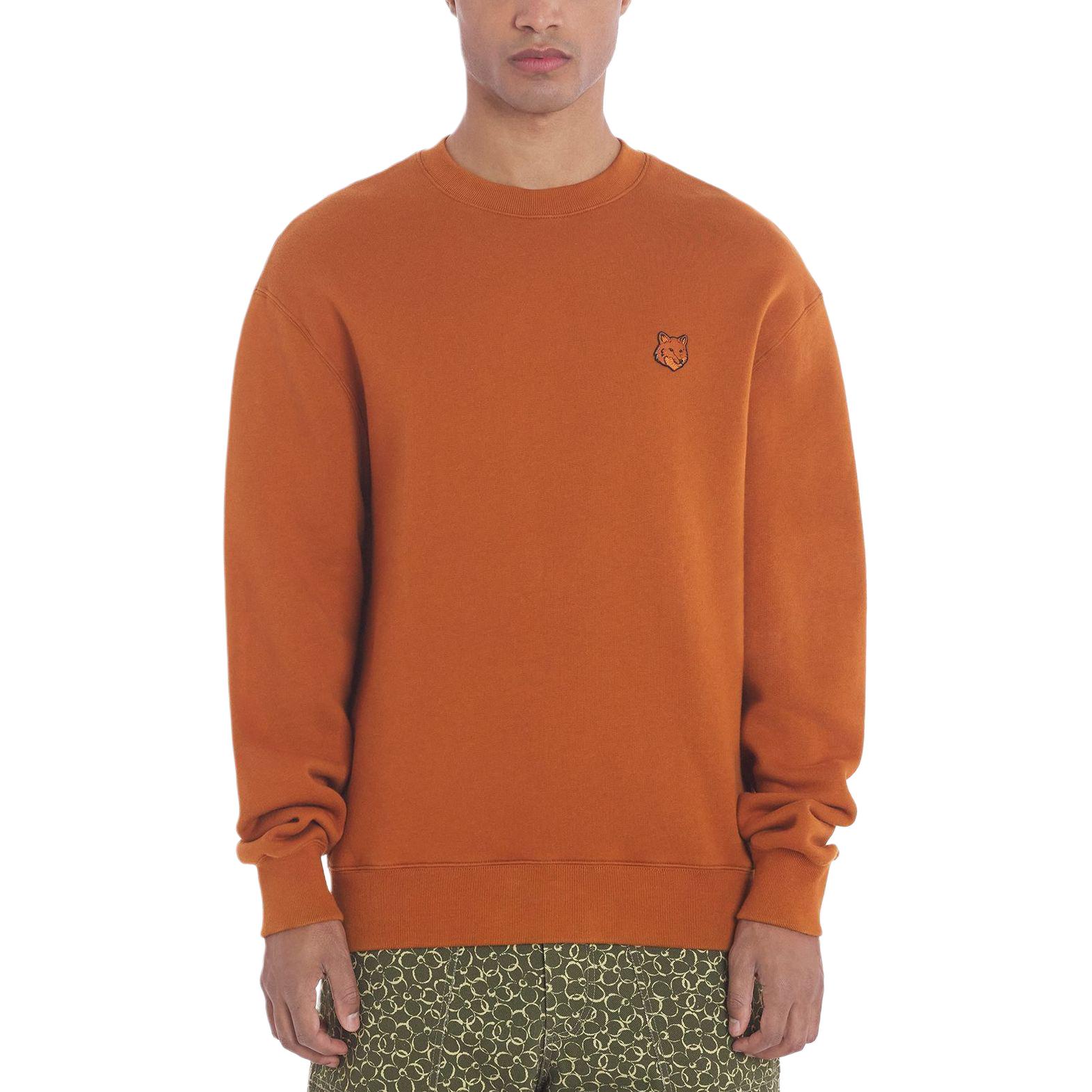 Purchase Maison Kitsune SS24 Fox Patch Cotton Crewneck Sweatshirt - Tobacco Brown MM00316KM0307-P261