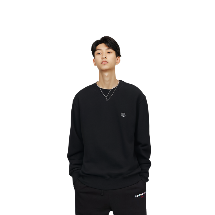 Cheap メゾンキツネ SS24 フォックスパッチ コットンクルーネックスウェットシャツ ブラック MM00316KM0307-P199